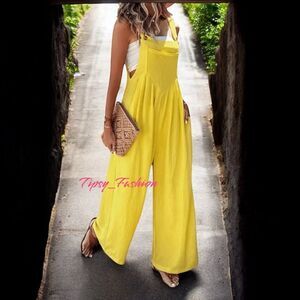 Wide Leg Overalls Jumpsuit Romper Women’s Large Lightweight Yellow NEW Hotshot